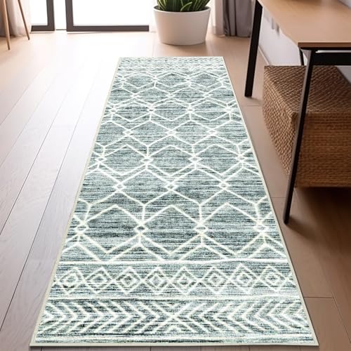 jinchan Moroccan Runner Rug 2x6 - Kitchen Machine Washable Runner Rug Modern Geometric Low-Pile Lightweight Non-Slip Carpet for Entryway Hallway Laund