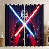 Feelyou Kids Lightsaber Curtains 3D Galaxy Neon Blue Red Window Curtains for Bedroom Living Room Fighters Lightsaber Window Drapes Neon Lightsaber Blackout Curtains, 38W X 45L,2 Panels
