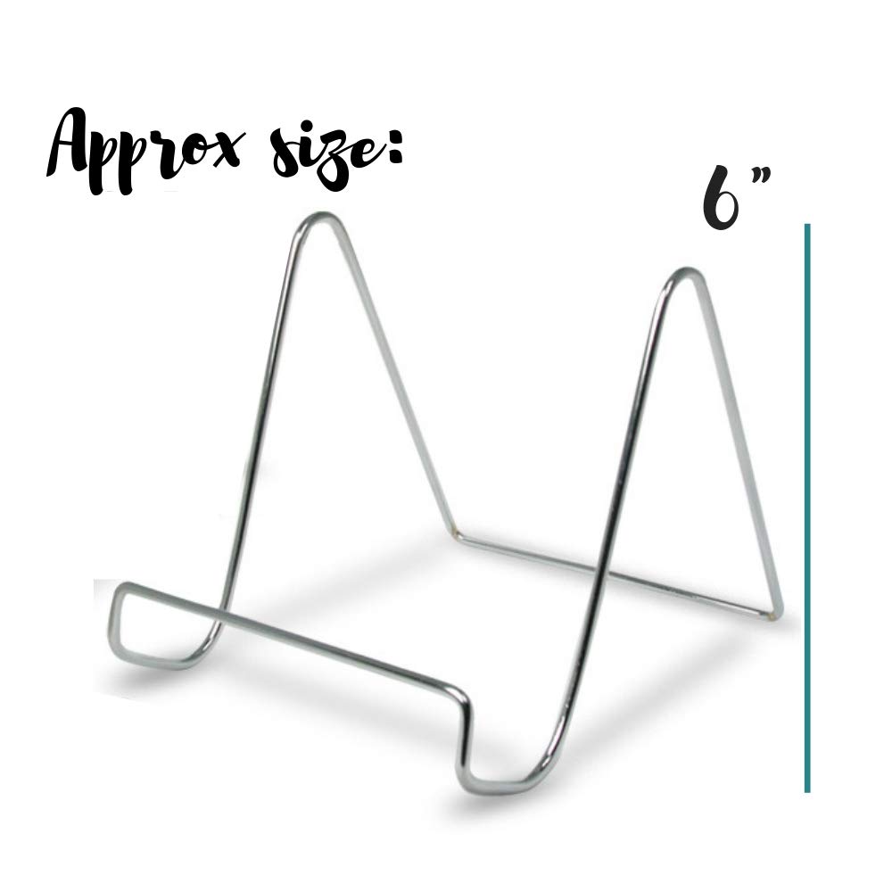 BANBERRY DESIGNS Silver Wire Easel Display Stand - Smooth Chrome Metal - 6 Inch - Pack of 4