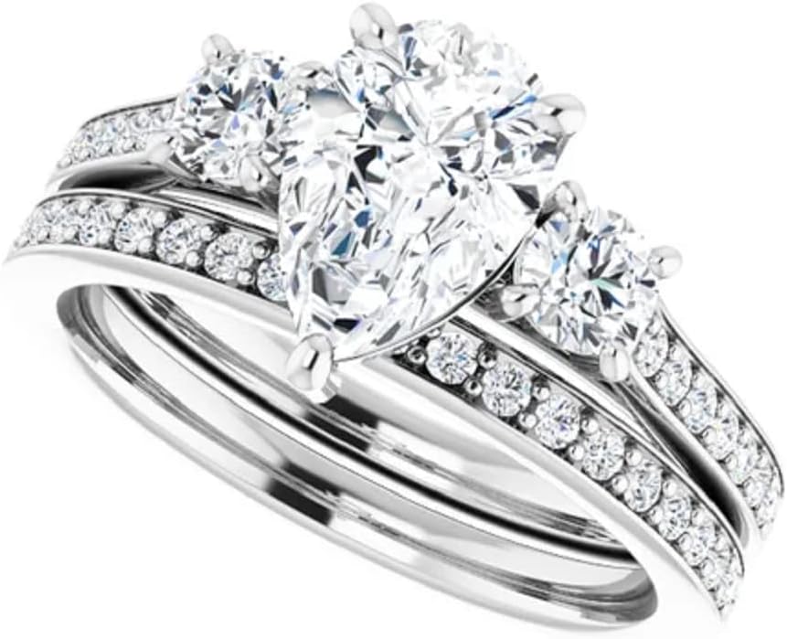 VVS1 925 Silver 10K/14K/18K Solid White Gold | Handmade Engagement Ring | 1CT-3CT Pear Cut Moissanite Solitaire Ring | Diamond Wedding Ring Set for Women/Her Anniversary/Propose Ring