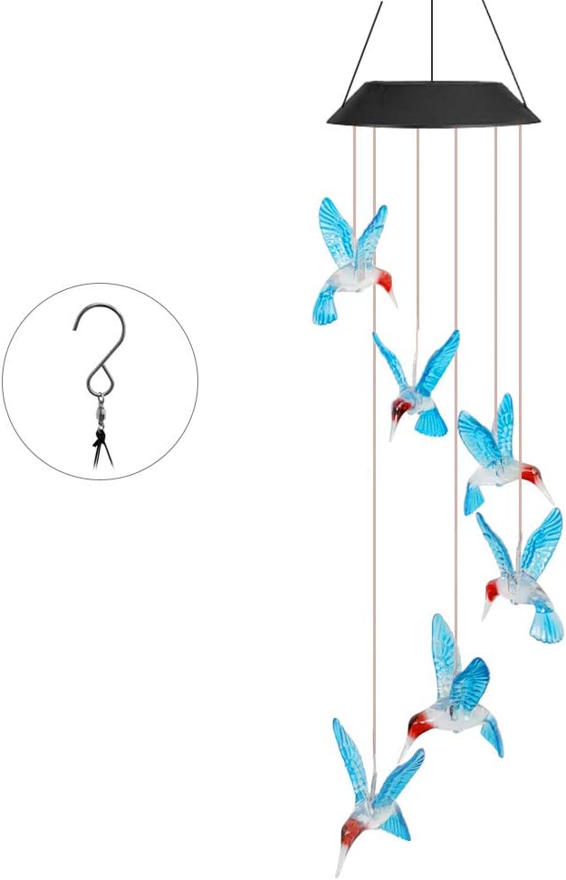 OCACA Wind Chimes for Outside, Blue Solar Hummingbird Wind Chimes Indoor/Outdoor Decoration, for mom/Grandma , Women, Yard Party Decor, Romantic Birthday Gifts for Family