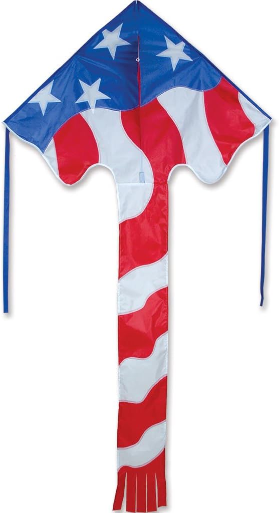 Kite - Large Easy Flyer - Patriotic Flag (46" X 90") with 300 Ft 30lb Test Kite String and Winder