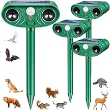 2026 Upgraded Solar Ultrasonic Animal Repellent Motion Activated Cat Deterrent Outdoor with Adjustable Frequency Deer Repellent to Keep Dog Raccoon Squirrel Rabbit Away from Yard Garden 4 Pack