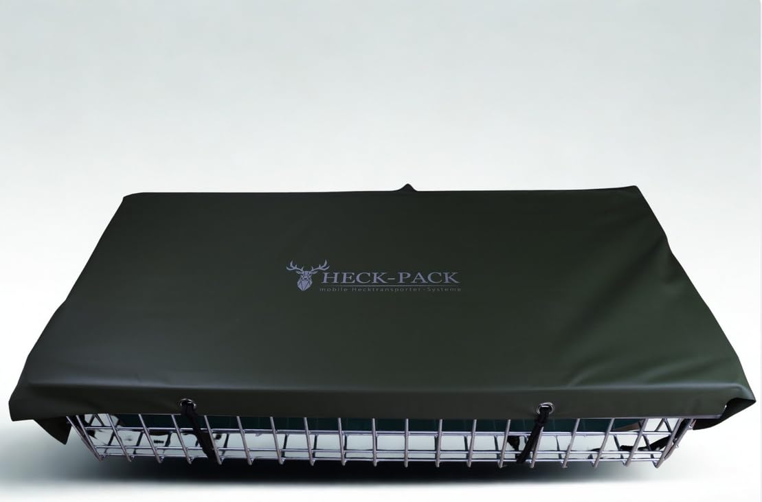 Heck-Pack Wetterfeste Abdeckplane für Heckträger & Wildträger Inkl. Expandergummis & Ausschnitt für Schnellverschluss – Jagdgrün, Wasserdicht (1200x600mm)