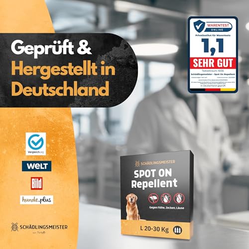 Spot On Repellent - 3 Tuben - Gegen Flöhe, Zecken, Läuse - Für Katzen und Hunde - Zum direkten Auftragen auf die Haut - Zeckenschutz Katze - Zeckenschutz Hund - Zeckenmittel (L (20-30 KG))