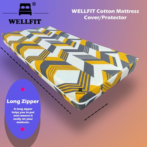 Image of WELLFIT Premium Glace Cotton 300 TC Mattress Cover /Protector for Single Size Bed with Zip /Chain /2.5x6 ft / 30x72x5 inch
