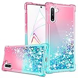 Gritup Galaxy Note 10 Plus Case, Galaxy Note 10+ 5G Case with HD Screen Protector for Girls Women, Cute Clear Gradient Glitter Liquid TPU Slim Phone Case for Samsung Galaxy Note 10 Plus Pink/Teal