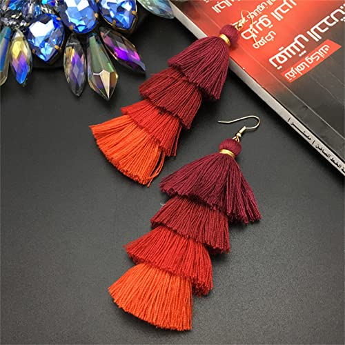 Onlyjump Long Layered Dangle Earrings Colorful Elegant Tiered Tassel Druzy Dangle Drop Earrings Handmade Bohemia Tassel Earrings For Women Girls Teen Boho Fashion Jewelry Valentine Birthday Party Gift (Red) #TOP4