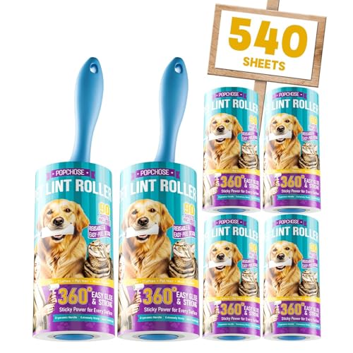Image of POPCHOSE Lint Roller for Pet Hair Extra Sticky, 540 Sheets with 2 Handles