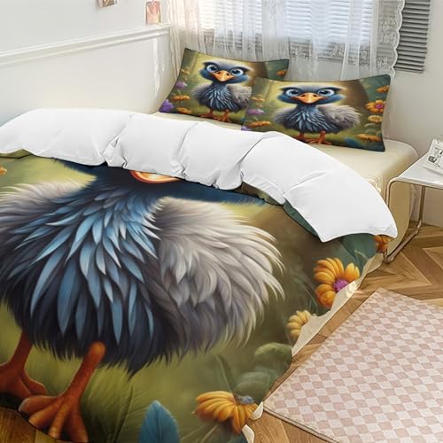 Housse de couette autruche microfibre parure de lit 2 personnes douce