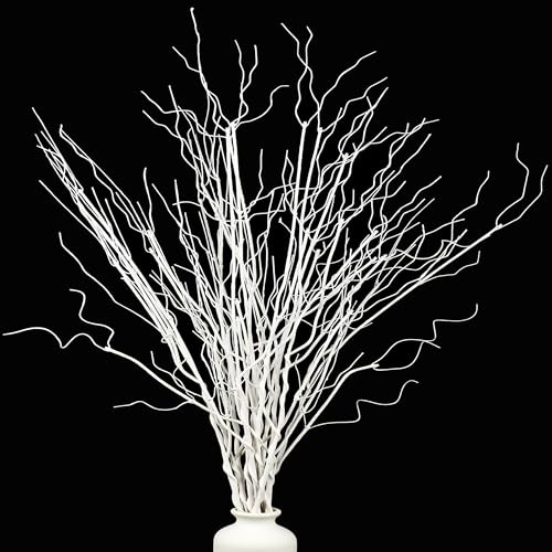Maniaacer 12 PCS White Artificial Curly Willow Branches Lifelike Decorative Dried Twigs 29.5 Inches Faux Bendable Sticks Stem for DIY Craft Garden Hotel Office Wedding Home Farmhouse Decor