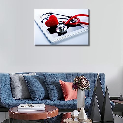 Image of Red Heart Stethoscope on Tablet PC Health Medical Technology Concepts Wall Decor 1 Panels Medical Pictures Wall Decor for Bedroom Framed Ready to Hang (12 inchWx18 inchH)