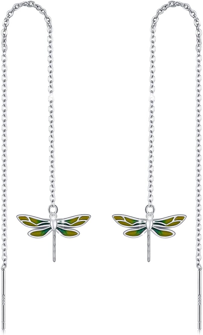 Moonstone/Turquoise Threader Earrings 925 Sterling Silver Moonstone/Turquoise Teardrop Dangle Earrings for Women Girls