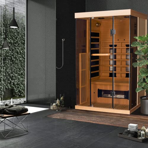 Swhse 1-2 Person Infrared Sauna 15 Minutes Pre-Warm Up Far Infrared Sauna For Home With 7 Colors Chromo Therapy Lighting And Full View Tempered Glass(Canda Hemlock Wooden) #TOP7
