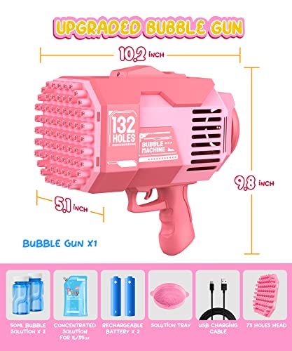 Bubble Machine Gun With 𝟮 𝗕𝗮𝘁𝘁𝗲𝗿𝗶𝗲𝘀 & 𝟭𝟭𝟬𝟬𝗺𝗹 𝗕𝘂𝗯𝗯𝗹𝗲 𝗦𝗼𝗹𝘂𝘁𝗶𝗼𝗻 - 132 & 73 Holes Bazooka Bubble Gun - Toy For Girl Boy Adult, Outdoor Gift For Birthday Wedding Kids Party #TOP6