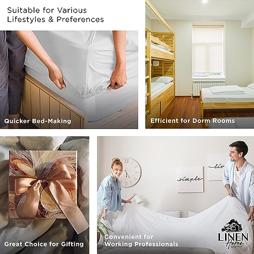 Linen Home 100% Cotton Percale Fitted Sheet Set King Size, White, Deep Pocket, 3 Piece - 1 Deep Pocket Fitted Sheet And 2 Pillowcases, Crisp Cool And Strong Bed Linen #TOP5