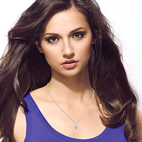 Lexi And Rose .925 Sterling Silver, Cushion-Cut Birthstone & Created White Sapphire Twist Pendant Necklace On 18" Rope Chain - March, Lab Created Aquamarine #TOP1