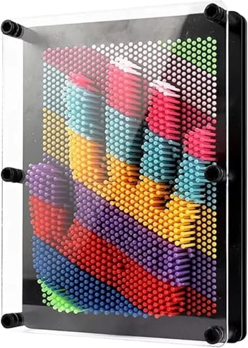 NOVAEASE Large 3D Silver Metal Pin Art, Rainbow Plastic Pin Art, Picture Impressions Gadget Frame, Novelty Gift Desktop Gadgets, Sculpture Hand, Face, Classic Retro Game (21cm x 16cm) (Rainbow)