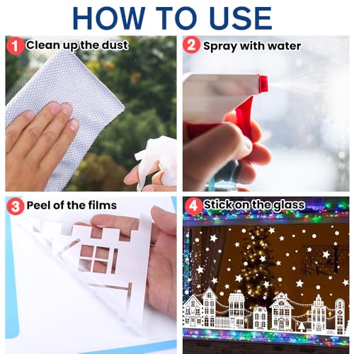 Vellibring 72\" Christmas Window Clings,Winter House Window Decals White Simple Style Reusable Non Adhesive Street Scene Border Stickers for Home Cafe Shopping Mall Glass Door Christmas Decor
