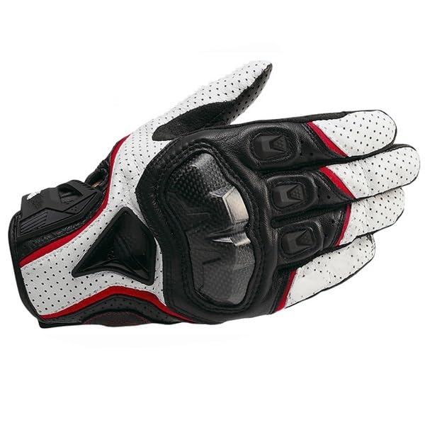 Gants de moto en cuir respirants pour hommes - Modèle 390 Rouge et Blanc Taille M