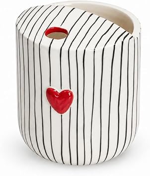 Coffee Mug Espresso Cup 10oz Ceramic Coffee Mugs Handpainted Striped Art,Birthday Gift for Women Men Him HerHeart