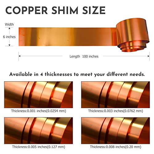 Javika 0.003 X 6 X 100 (Inches) Copper Shim Stock Roll, Soft(Annealed), Copper Grade 110, High Electrical And Thermal Conductivity, Good Corrosion Resistance #TOP1