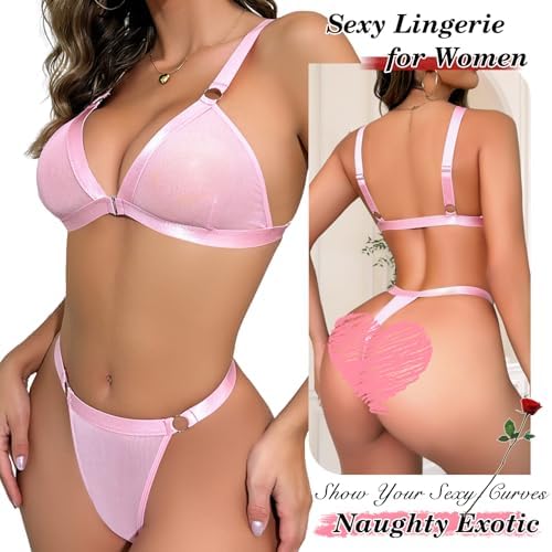 sexy lace lingerie dress Conjunto de lingerie transparente para mulheres sexy com sutiã transparente  e calcinha push up de malha, rosa, P