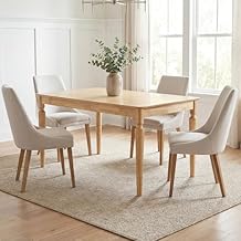Farmhouse Dining Table for 46, 59" Solid Wood Kitchen Table with Turned Legs, Rectangular Rustic Wooden Dining Table for Dining Room, Kitchen or Home Office, Natural Finish