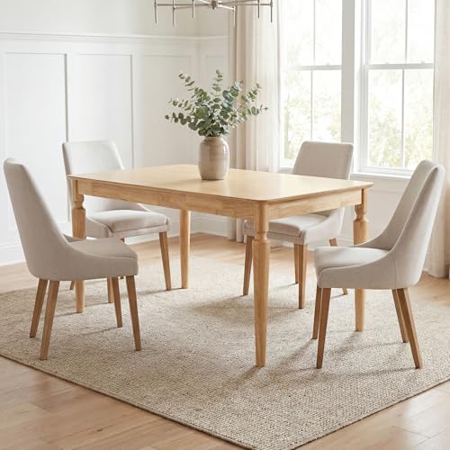 Image of Farmhouse Dining Table for 4-6, 59 inch Solid Wood Kitchen Table with Turned Legs, Rectangular Rustic Wooden Dining Table for Dining Room, Kitchen or Home Office, Natural Finish