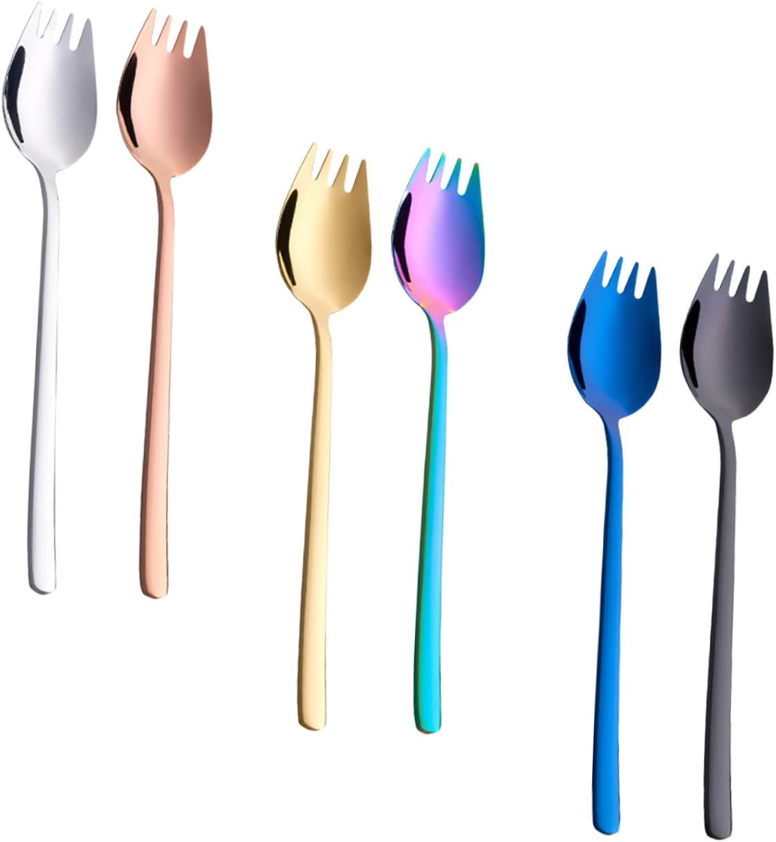 6pcs Stainless Steel Sporks Noodle Spoon Snacks Forks Multi-purpose Tableware Portable Fruit Forks Silverware