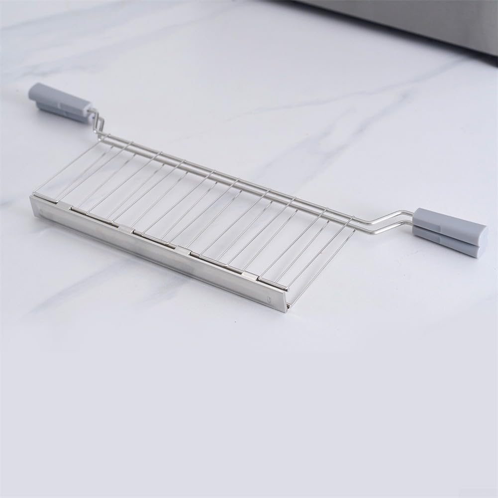 Jaula de sándwich de acero inoxidable para tostadora de pan con clip para tostar bollos y bagels tostado sin esfuerzo y manejo seguro (gris)