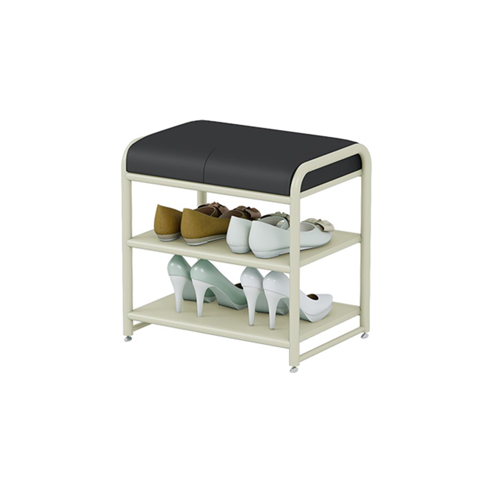 Étagère rembourrée en similicuir pour chaussures et banquette de salon noire