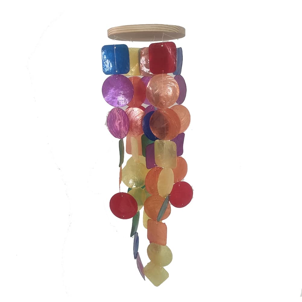 Carillon à vent en coquillage - Capiz nacre pour l'extérieur - Élégant carillon de jardin pour terrasse, balcon - Multicolore