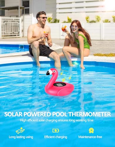 Miniatura 2 de Lanblu Termómetro Piscina Flotante, Flamingo Termómetros Piscinas Digital, Termómetro De Piscina Solar Con Luz De Fondo Para Fácil De Leer Por La Noche, Termómetros Digital Para Piscinas Estanque Spa