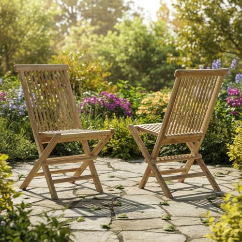 Teck'Attitude Chaises de Jardin Pliantes en Teck Massif Java (Lot de 2)