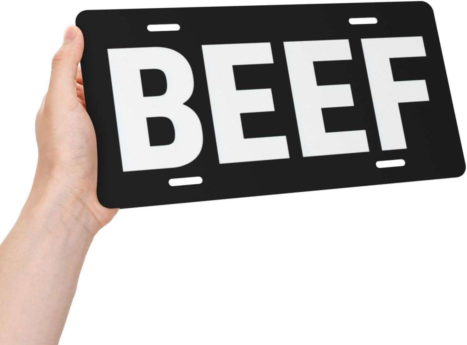 Funny Beef Black Background License Plate Decorative Car Front,Metal Car Plate,Vanity Tag,Aluminum Noverlty License Plate Waterproof Colorfast 6×12 Inch