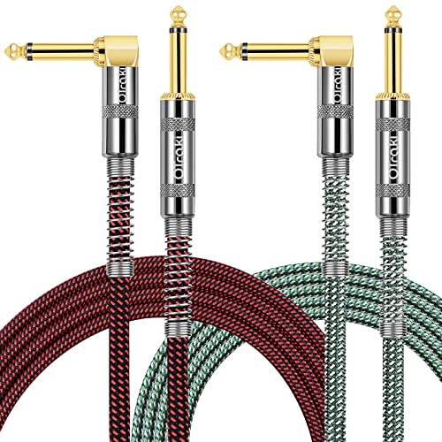 OTraki 2 Pack 6FT Bass Guitar Cables 1/4 Inch Straight to Right Angle Electric Instrument Cable TS Solid 1.8M Noiseless Musical Cord for Amp Bass Guitar Keyboard