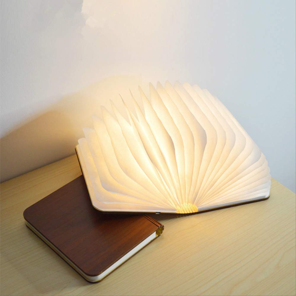 BAJIE Lampada Da Tavolo Legno Pieghevole Pagine Led Libro Forma di Luce Notte Lampada di Illuminazione Decorazione Portatile Booklight Usb Grandi Migliori Regali Per Bambini Noce Luce Calda