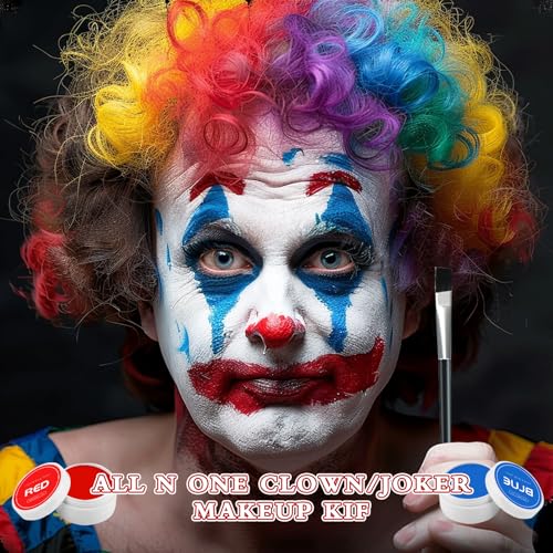 Halloween Clown Makeup Kit: Red White Black Blue Face Body Paint Kit - Pro Oil Based Halloween Face Body Paint for Adults Kids - Clown Movie Cosplay SFX Halloween Makeup Painting Set - Image 6
