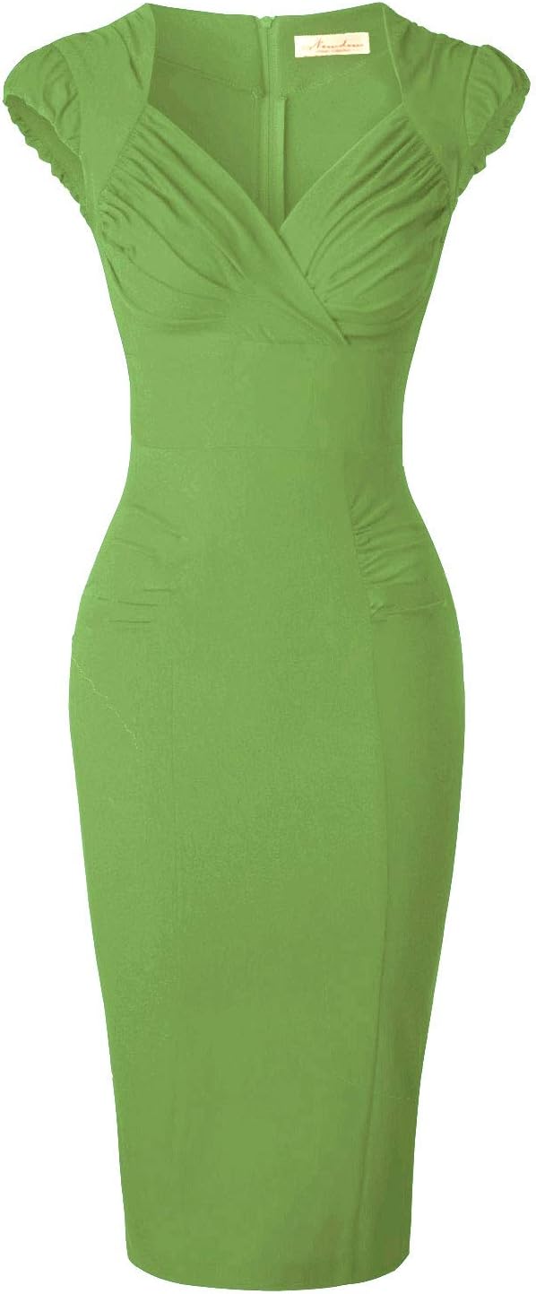 Newdow Lady's 50s Vintage V Neck Cap Sleeve Pencil Dress (XX-Large, Green)