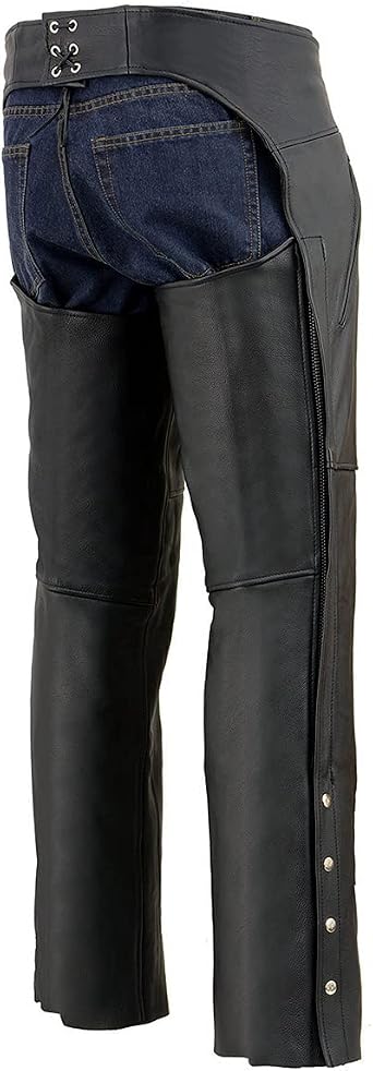 Milwaukee Leather Chaps for Men's Black Prime Leather Zipped Thigh Pocket-Mesh Lined Motorcycle Rider Chap-SH1190