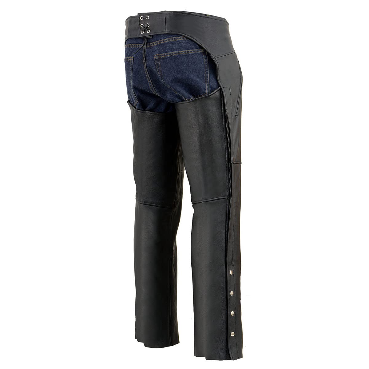 Milwaukee Chaps da Uomo in Pelle Nera con Tasche sulla Coscia con Cerniera, Taglia M