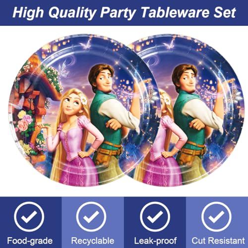 Omto 40Pcs Rapunzel Party Supplies include 20 plates, 20 napkins for the Rapunzel birthday party Decoration by Omto - Used condition - Image 4