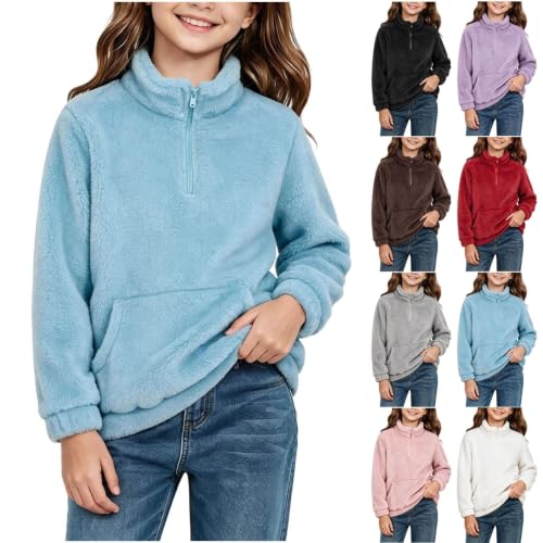 Girls Fuzzy Fleece Pullover Hoodies Half Zip Long Sleeve Sweatshirt | Soft Warm Fuzzy Fleece Half Zip Pullover with Kangaroo Pocket, Fall Winter Outfits for School Lounge Outdoor - image 1