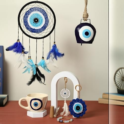 Image of THE URBAN ARTISTIC Evil Eye Gift Hamper Rakhi Return Gift for Sister - Dream Catcher, Ceramic Mug, Keychain, Bracelet, Hanging Bell, 7-Piece Set for Home Decor, Anniversary, Birthday, Housewarming