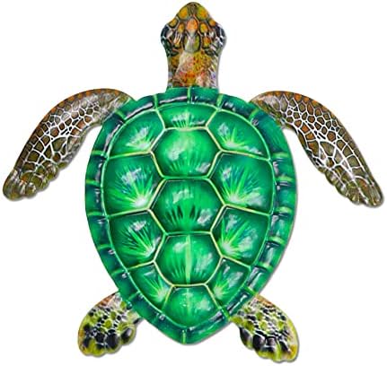 12Inch Metal Sea Turtle Wall Decor , Ocean Sea Turtle Hanging Wall Art Decor, Metal Marine Life Theme Wall Decoration for Bathroom Garden Swimming Pool(green)