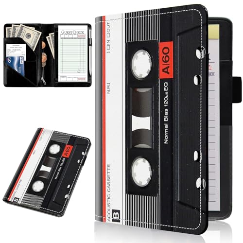 Livro de servidor para garçonete, preto 12,7 x 19,7 cm Livro de servidor com zíper e porta-canetas,