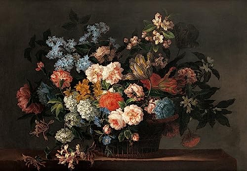 Toile Peinture Murale pour sublimer un mur vide avec la Nature morte au panier de fleurs