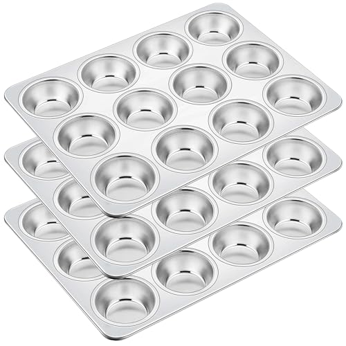 Homikit Stainless Steel Muffin Pans 12-Cup, 3 Pack Cupcake Pan Set Nonstick