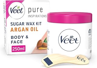 Veet Pure Hot Wax, Argan Oil, Body and Face, 250ml each, 1 Spatula, 12 Reusable Fabric Strips, Sugar Wax Kit, Natural Ingredients, Long Lasting Results, Hair Removal (Packaging may vary)